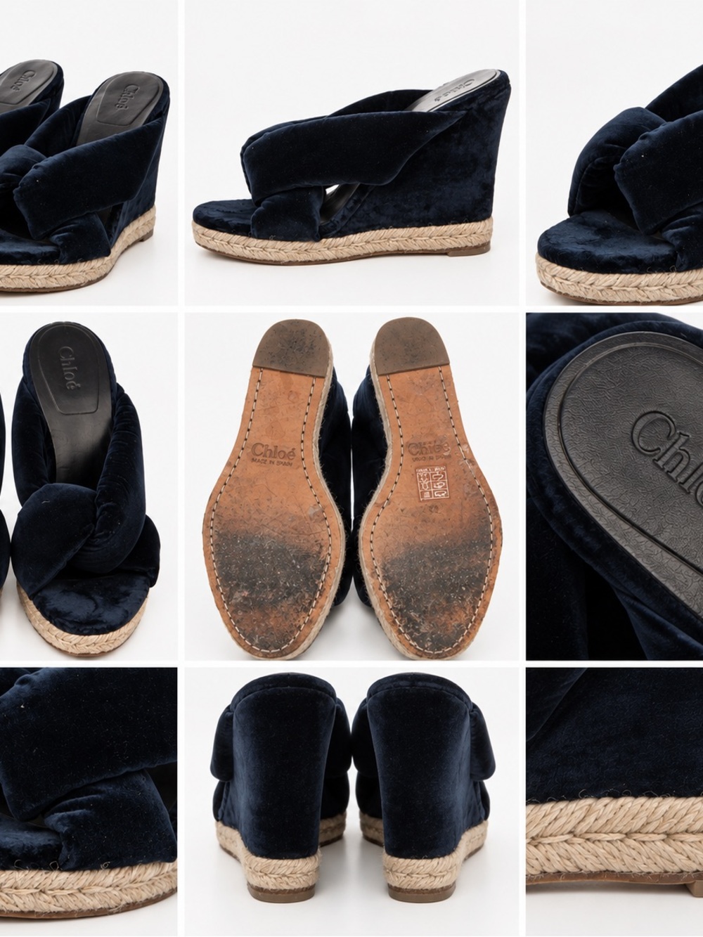 Chloe Navy Velvet Knotted Espadrille Wedge Sandals